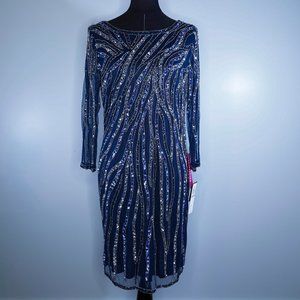 JKara Handmade Beaded Blue Sparkle Cocktail Dress